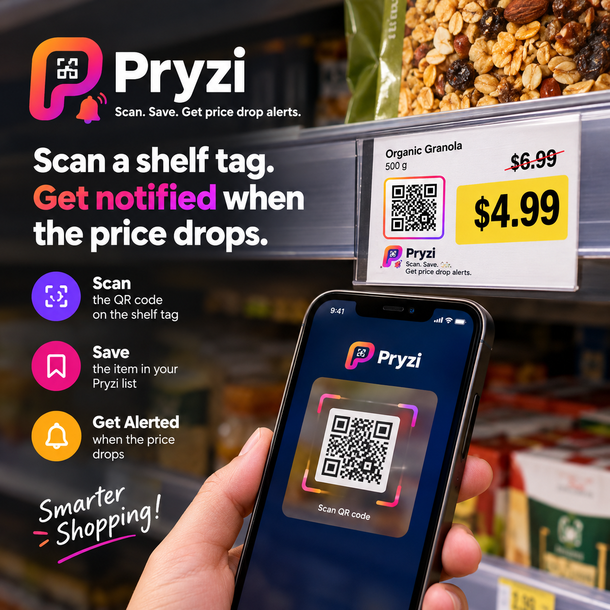 Pryzi tag on a store shelf